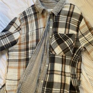 Aerie Women's Button-Down Plaid Shirt - Black and Brown